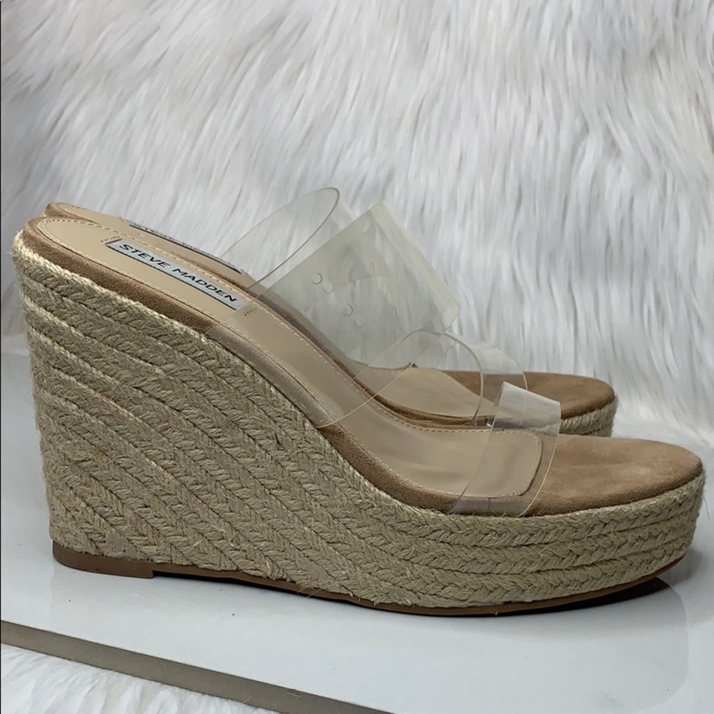 🚫SOLD🚫 New Steve Madden Clear Espadrille Wedges - Picture 8 of 9